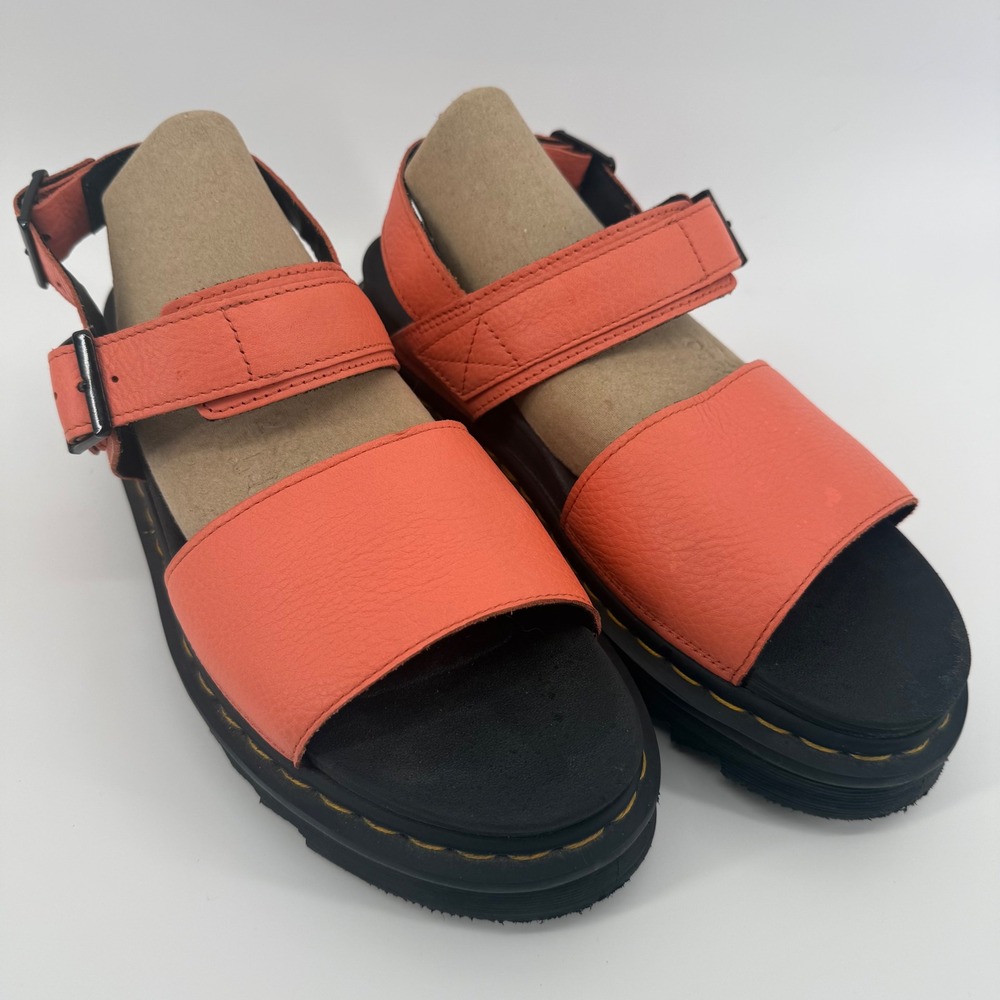 Dr. Martens Voss Peach Orange Pebbled Leather Platform Sandals Womens 10 EU 42